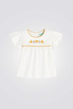 טישירט לתינוקות בצבע לבן עם רקמת לבבות