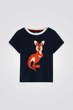 טישירט לתינוקות בצבע נייבי עם הדפס קנגרו