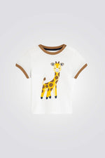 טישירט לתינוקות בצבע לבן עם הדפס ג'ירפה