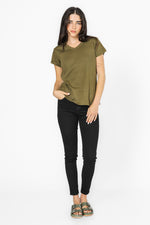 מארז שלישיית טישירטים קצרות לנשים צווארון וי בצבע זית