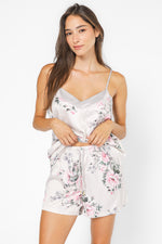 סט פיג’מה קצרה וחלוק מבד סאטן FLORAL