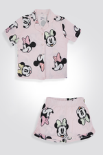 סט פיג’מה קצרה מנצנצת לבנות MINNIE בצבע אפור וורוד