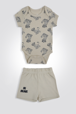 סט פיג'מה בגד גוף ומכנסיים צבע בז'