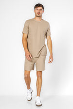 סט פיג’מה קצרה מבד וופל BAMBOO בז'