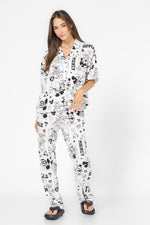 סט פיג’מה אריג MICKEY AND FRIENDS לבנה