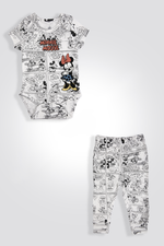 פיג'מה מבית המותג Delta , בגד גוף עם צווארון עגול, שרוולים קצרים וסוגרי תיק-תק בתחתית ומכנסיים ארוכים תואמים עם גומי במותניים