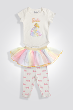 סט פיג'מה לתינוקות בנות BARBIE עם חצאית בצבע קרם