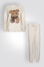 סט פיג’מה קטיפה TEDDY BEAR בצבע בז'