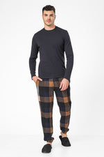 סט פיג’מה אינטרלוק ופלנל כחול נייבי