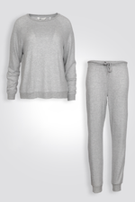 סט פיג'מת מעבר בטקסטורת פסים אפור