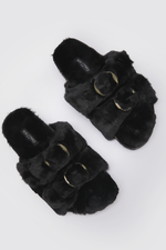 נעלי בית פרוותיות עם אבזם בצבע שחור