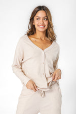 סט פיג'מת ריב פסים מכופתרת