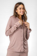 סט פיג'מת ריב פסים מכופתרת