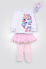 סט פיג’מה דקה עם חצאית וגומיות לשיער UNICORN