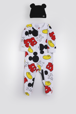 אוברול פיג’מה עם כובע MICKEY לתינוקות