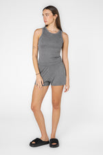 סט פיג'מת ריב גופיה בצבע אפור