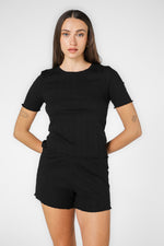 סט פיג’מה קצרה מבד ריב שחור