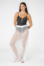 מכנסי חוף סרוגים ארוכים בצבע לבן