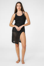 שמלת חוף גופייה עם שסע בצבע שחור