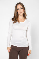 חולצה תרמית ארוכה מנצנצת צווארון עגול לבנה לנשים
