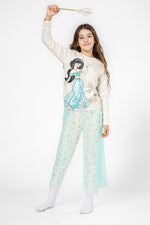 סט פיג'מה ארוכה לילדות YASMIN בצבע לבן עם שרביט