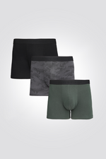 מארז שלישיית בוקסרים קלאסיים בגווני ירוק כהה שחור