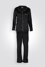 סט פיג'מת קטיפה מכופתרת עם פס לבן