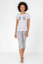 סט פיג'מה 3/4 בהדפס מנומר בצבע אפור - MASHBIR//365