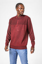 סריג עם צווארון V ורוכסן בצבע בורדו