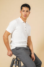 סריג פולו דק בצבע לבן