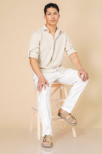 מכותפרת פשתן כיסים מודרן בצבע בז'