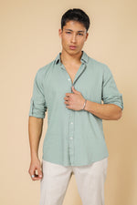 מכותפרת פשתן כיסים מודרן בצבע ירוק