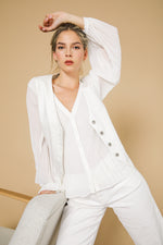 חולצת פליסה שרוול ארוך בצבע לבן