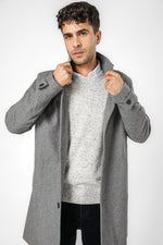 מעיל צמר ארוך עם כפתורים בצבע אפור מלאנז'