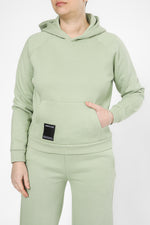 סווטשירט קפוצ'ון עם כיס קנגרו בצבע ירוק