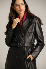 מעיל עור ארוך עם כפתרה מוצלבת | קנת קול