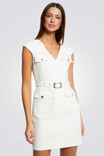 שמלת חגורה לנשים בצבע OFF WHITE - MASHBIR//365