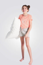 סט פיג'מה קצרה לילדות בצבע אפרסק