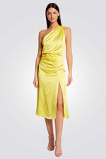 חצאית סאטן לנשים בצבע צהוב