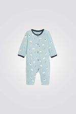 אובורול פיג'מה לתינוקות בצבע תכלת עם הדפס חיות