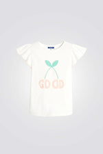 טישירט לילדות בצבע לבן עם הדפס ורוד וירוק