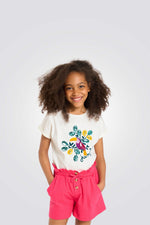 טישירט לילדות בצבע לבן עם הדפס תוכי