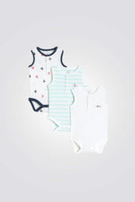 מארז שלושה בגדי גוף לתינוקות בצבעי כחול ולבן