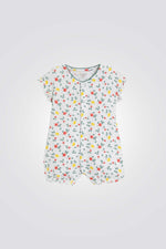 אוברול פיג'מה לתינוקות בצבע לבן עם הדפס פרחים