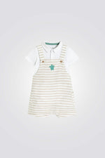 סט אוברול פסים קצר ובגד גוף לבן לתינוקות