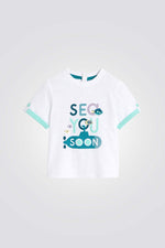 טישירט לתינוקות בצבע לבן עם הדפס צוללת