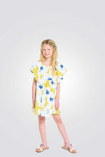 שמלה לילדות בצבע צהוב עם הדפס פרחים