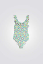 בגד ים שלם לילדות בצבע ירוק עם הדפס פרחוני