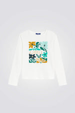 טישירט עם שרוולים ארוכים לילדות הדפס פרחוני