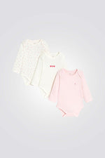 סט 3 בגדי גוף לתינוקות בצבע ורוד ולבן